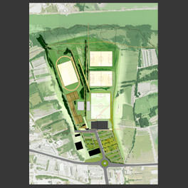 Plan de masse réalisé au sein de l’Agence Land pour le concours d’une plaine sportive à Châteauneuf-les-Martigues